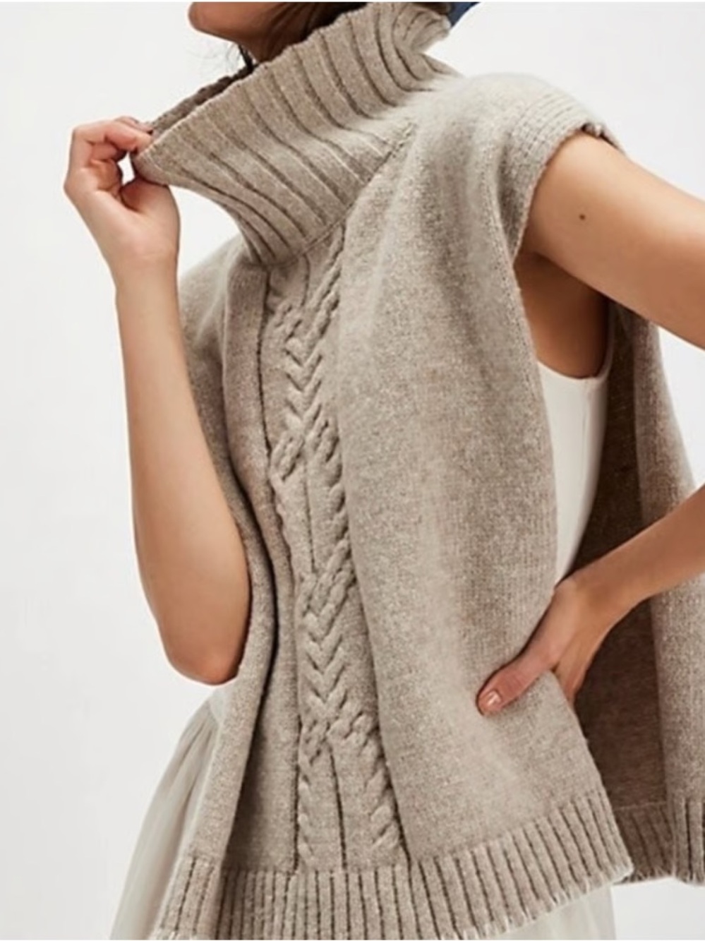 Free People Alma Cable Knit Poncho in Taupe NWT